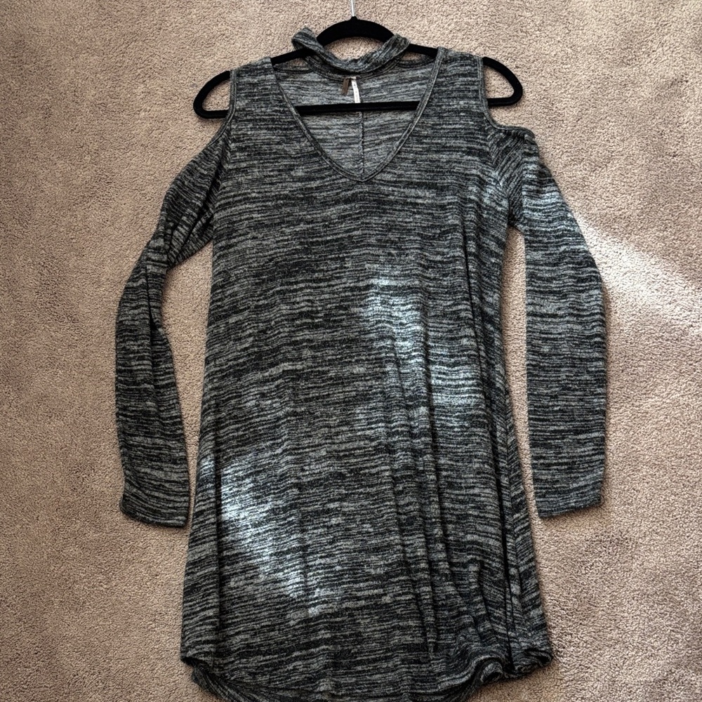 Poof! Charcoal Cold Shoulder Dress